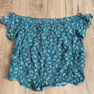 Teal Paisley Off-Shoulder Women's Top